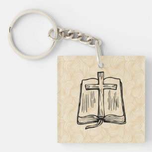 Handgezeichnetes Bibel- und Kreuz-Skizzen-Acryl-Sc Schlüsselanhänger