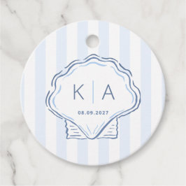 Handgezeichnetes blau-weißes Muschel-Monogramm für Geschenkanhänger
