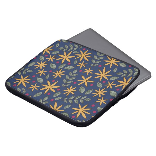 Handgezeichnetes Blumenmuster mit Blätter Laptopschutzhülle (Vorne Oben)