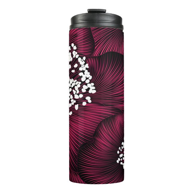 Handgezeichnetes Blumenmuster mit Kamelie-Blume Thermosbecher (Vorderseite)