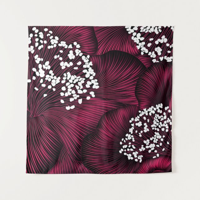 Handgezeichnetes Blumenmuster mit Kamelie-Blume Wandteppich (Vorderseite)