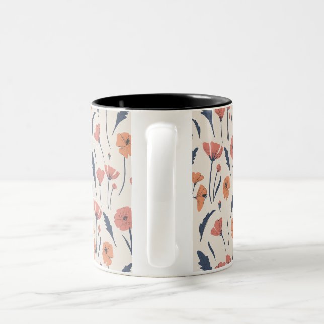 Handgezeichnetes Blumenmuster Zweifarbige Tasse (Henkel)