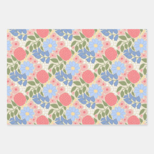 Handgezeichnetes Blumenverpackungspapier Geschenkpapier Set