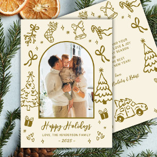 Handgezeichnetes Bogen-Foto Gold Beige Weihnachten