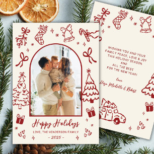 Handgezeichnetes Bogen-Foto Rot Beige Weihnachten