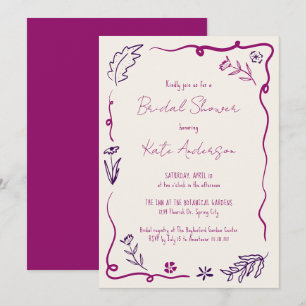 Handgezeichnetes Brautparty mit Blumenschrift Einladung