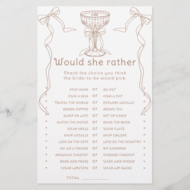 Handgezeichnetes Brautparty Möchten Sie lieber spi (Vorderseite)