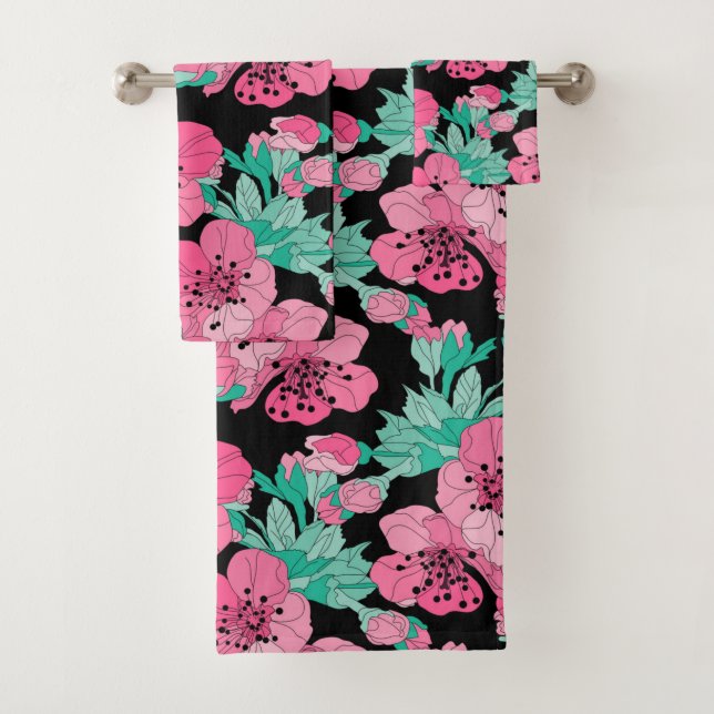 Handgezeichnetes Dekorationsmuster Cherry Blossom Badhandtuch Set (Insitu)