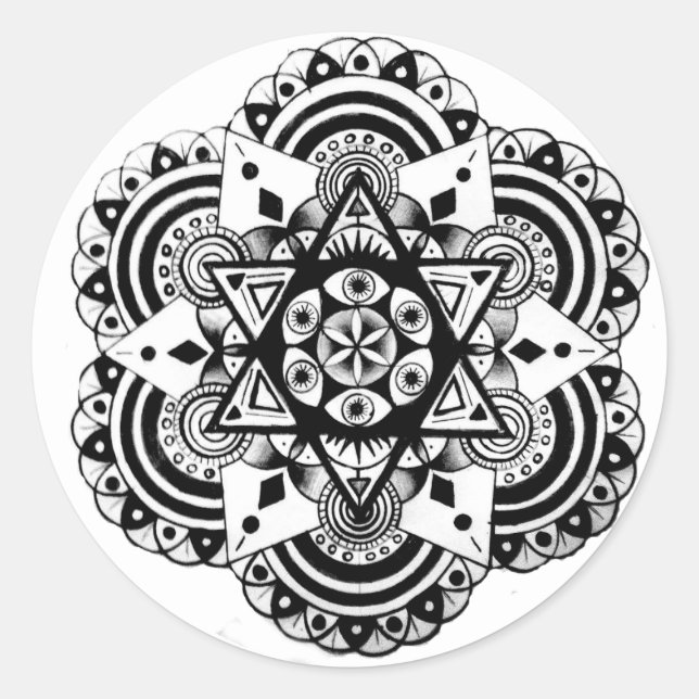 Handgezeichnetes Design für Sacred Geometry Runder Aufkleber (Vorderseite)