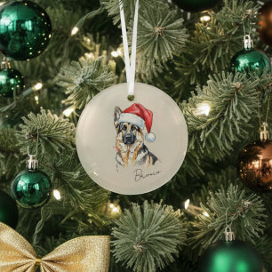 Handgezeichnetes deutsches Schäferportrait Ornament Aus Glas