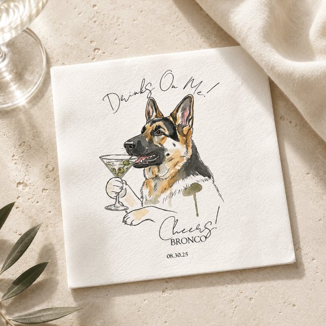 Handgezeichnetes deutsches Shepherd Martini Open B Serviette (Hand Drawn German Shepherd Martini Open Bar Napkins)