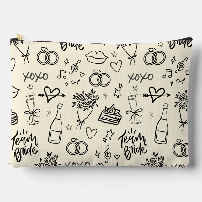 Handgezeichnetes Doodle-Gelbes Brautparty Zubehörtasche (Vorderseite)