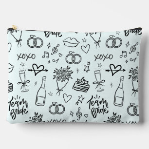 Handgezeichnetes Doodle-grünes Brautparty Zubehörtasche