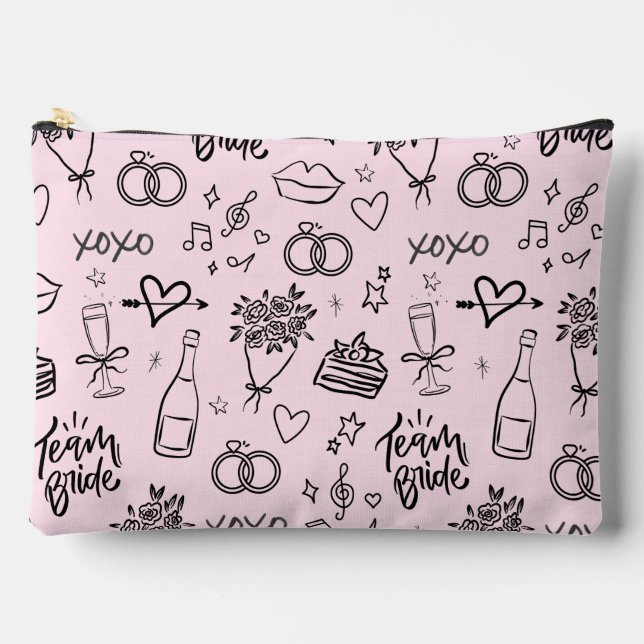 Handgezeichnetes Doodle Pink-Brautparty Zubehörtasche (Vorderseite)