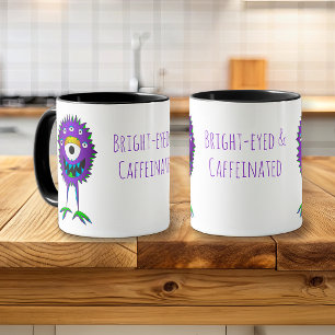 Handgezeichnetes, einäugiges, lächelndes, violette tasse