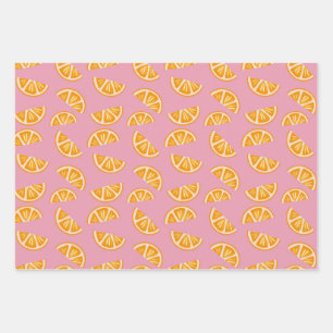 Handgezeichnetes erfrischendes Orangen-Nahtlosmust Geschenkpapier Set