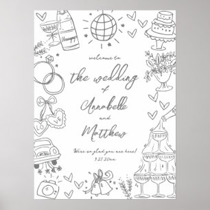 Handgezeichnetes fantasievolles Hochzeit-Willkomme Poster