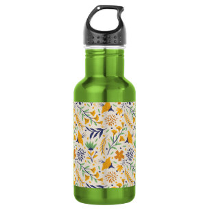 Handgezeichnetes farbenfrohes Blumenmuster-23595 Edelstahlflasche