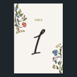 Handgezeichnetes farbiges Brautparty Tischnummer<br><div class="desc">Quirkische und whimsikale Tischnummer mit farbenprächtigen Blume Doodle Design,  begleitet von einem lässigen,  handgeschriebenen Schriftart.</div>