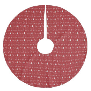 Handgezeichnetes festliches Rot-Weiß-Weihnachtsmot Polyester Weihnachtsbaumdecke