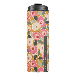 Handgezeichnetes, fettes, tintiges Blumenmuster -  Thermosbecher