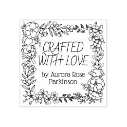 Handgezeichnetes florales Quadrat, mit Liebe gefer Gummistempel