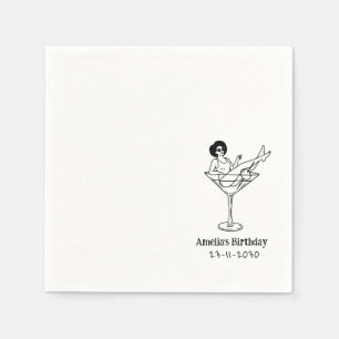 Handgezeichnetes funky Cocktail Mädchen Geburtstag Serviette