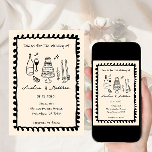 Handgezeichnetes Glas-Doodle-Paar Whimsical Hochze Einladung