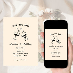 Handgezeichnetes Glas für Paare, skurrile Hochzeit Einladung