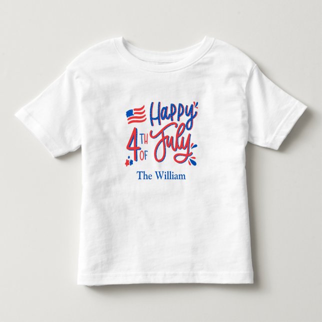 Handgezeichnetes Glück 4. Juli Rot Weiß und Blau T Kleinkind T-shirt (Vorderseite)