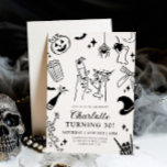 Handgezeichnetes Halloween 30. Geburtstag Einladung<br><div class="desc">Set den Ton für ein stilvolles und sprichwörtliches 30. Geburtstagsjubiläum mit dieser Schwarzweiß-Halloween-Party-Einladung. Mit Martini-Brillen,  tanzenden Skeletten,  Gespenstern und Vintagen Illustrationen ist diese elegante Vorlage perfekt für Halloween-Ansammlungen mit einer Touch von Klasse.</div>