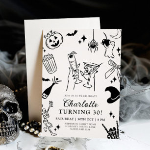 Handgezeichnetes Halloween 30. Geburtstag Einladung