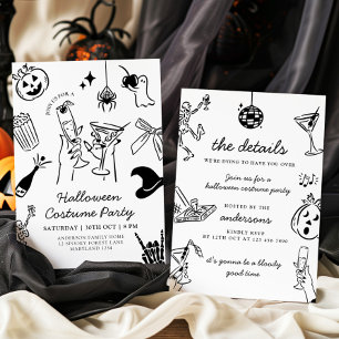 Handgezeichnetes Halloween-KostümParty Einladung