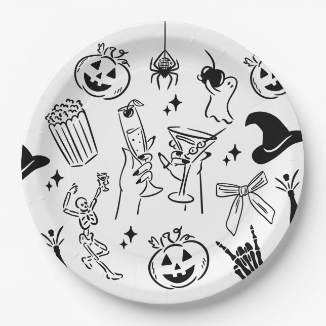 Handgezeichnetes Halloween-Party Pappteller (Vorderseite)