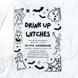 Handgezeichnetes Halloween Skeleton Ghost-Brautpar Acryleinladungen