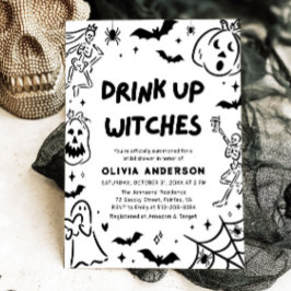 Handgezeichnetes Halloween Skeleton Ghost-Brautpar Einladung