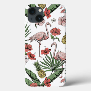 Handgezeichnetes Hawaiian-Flamingo-Muster Weiß Case-Mate iPhone Hülle