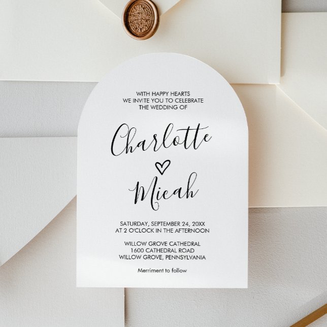 Handgezeichnetes Herz Einfache Minimal Boho Arch H Einladung (Hand Drawn Heart Simple Minimal Boho Arch Wedding Invitation)