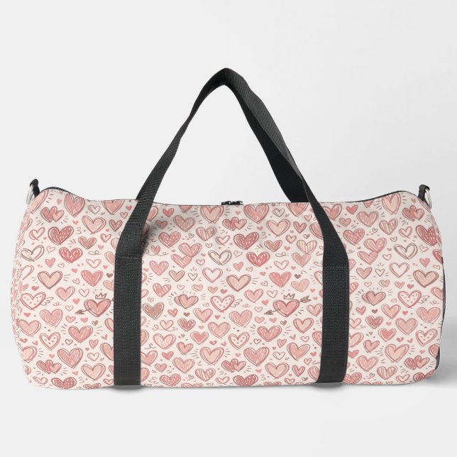 Handgezeichnetes Herz Muster Duffle Bag (Vorderseite)