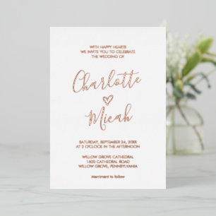 Handgezeichnetes Herz Rose Gold Foil Text Weddin Folieneinladung