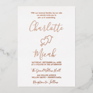 Handgezeichnetes Herz Roségoldfolie Hochzeit Folieneinladung