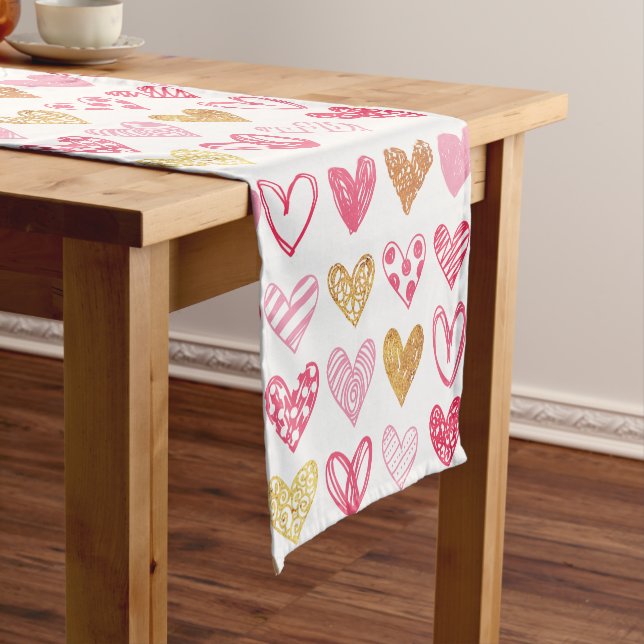 Handgezeichnetes Herzmuster ID470 Kurzer Tischläufer (Beispiel)