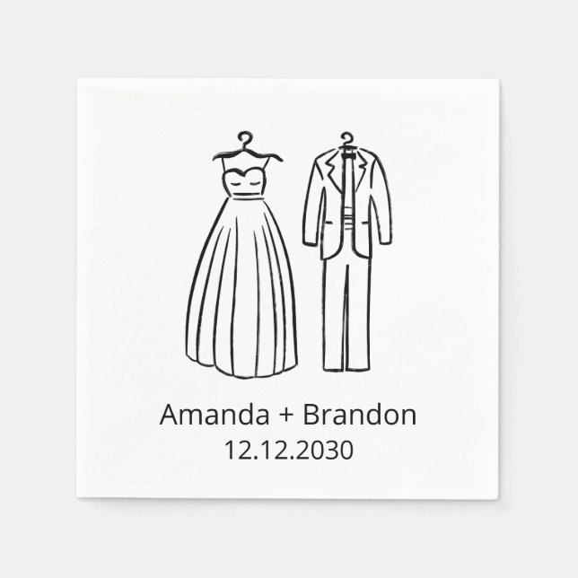 Handgezeichnetes Hochzeitskleid Tux Serviette (Vorderseite)