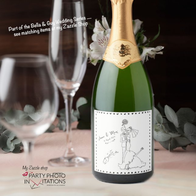 handgezeichnetes Hochzeitsweinlabel (bella and guy hand drawn wine Label)