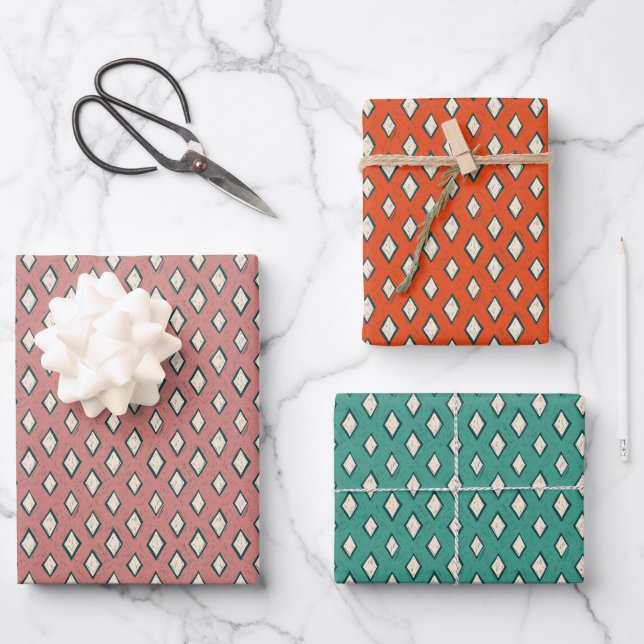 Handgezeichnetes Holiday Diamonds Set Geschenkpapier Set (Vorderseite)