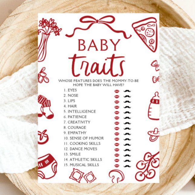 Handgezeichnetes italienisches Baby Traits Baby Sh Einladung (Hand Drawn Italian Baby Traits Baby Shower Game)
