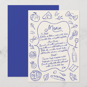 Handgezeichnetes italienisches Menü Blau und Creme Menükarte