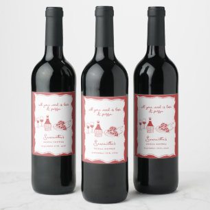 Handgezeichnetes italienisches Pizza-Wein-Hochzeit Weinetikett