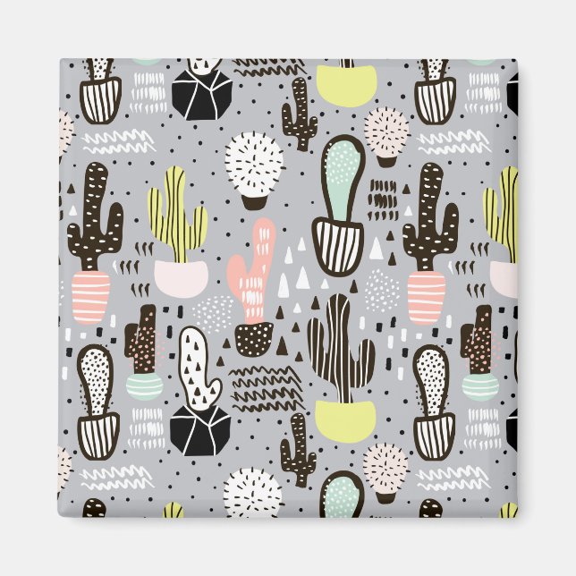 Handgezeichnetes Kaktusmuster Magnet (Vorne)