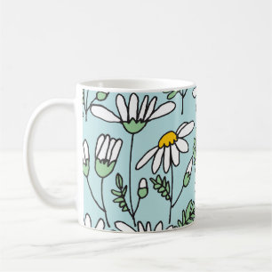 Handgezeichnetes Kamillenmuster. Kaffeetasse
